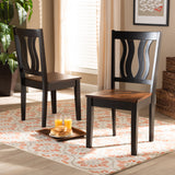 Fenton Modern and Contemporary Transitional Two-Tone Dark Brown and Walnut Brown Finished Wood 2-Piece Dining Chair Set