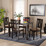 Zamira Modern and Contemporary Transitional Two-Tone Dark Brown and Walnut Brown Finished Wood 5-Piece Dining Set