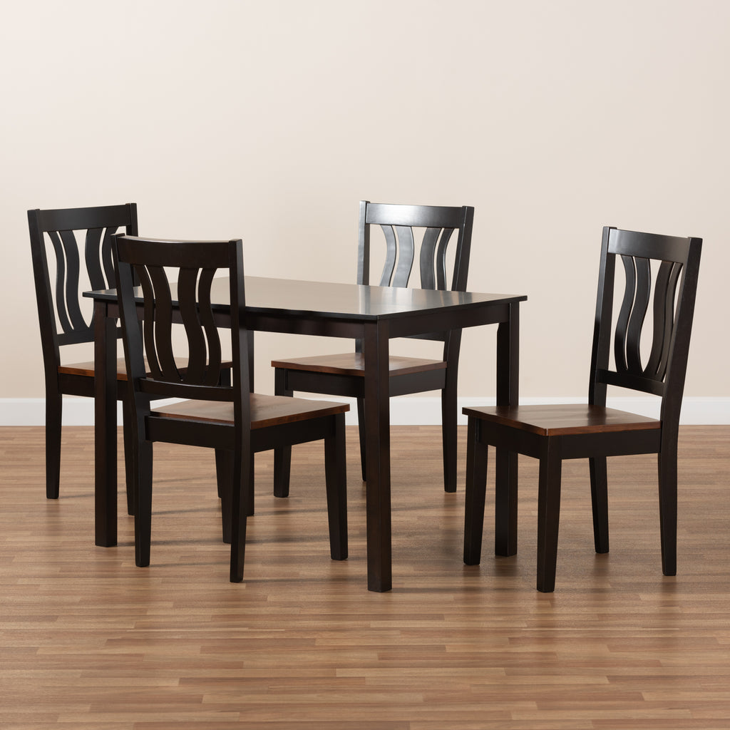 Zamira Modern and Contemporary Transitional Two-Tone Dark Brown and Walnut Brown Finished Wood 5-Piece Dining Set