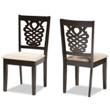 Gervais Modern and Contemporary Sand Fabric Upholstered and Dark Brown Finished Wood 2-Piece Dining Chair Set
