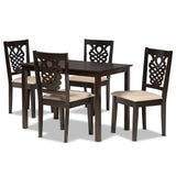 Gervais Modern and Contemporary Sand Fabric Upholstered and Dark Brown Finished Wood Dining Set