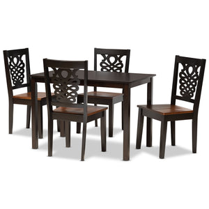 Luisa Modern and Contemporary Two-Tone Dark Brown and Walnut Brown Finished Wood Dining Set