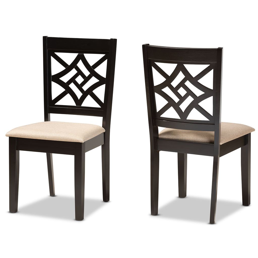 Baxton Studio Nicolette Modern and Contemporary Sand Fabric Upholstered and Dark Brown Finished Wood 2-Piece Dining Chair Set