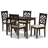 Nicolette Modern and Contemporary Sand Fabric Upholstered and Dark Brown Finished Wood Dining Set