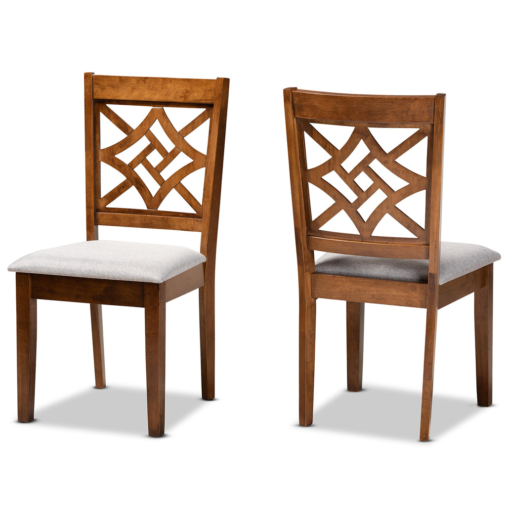 Baxton Studio Nicolette Modern and Contemporary Grey Fabric Upholstered and Walnut Brown Finished Wood 2-Piece Dining Chair Set