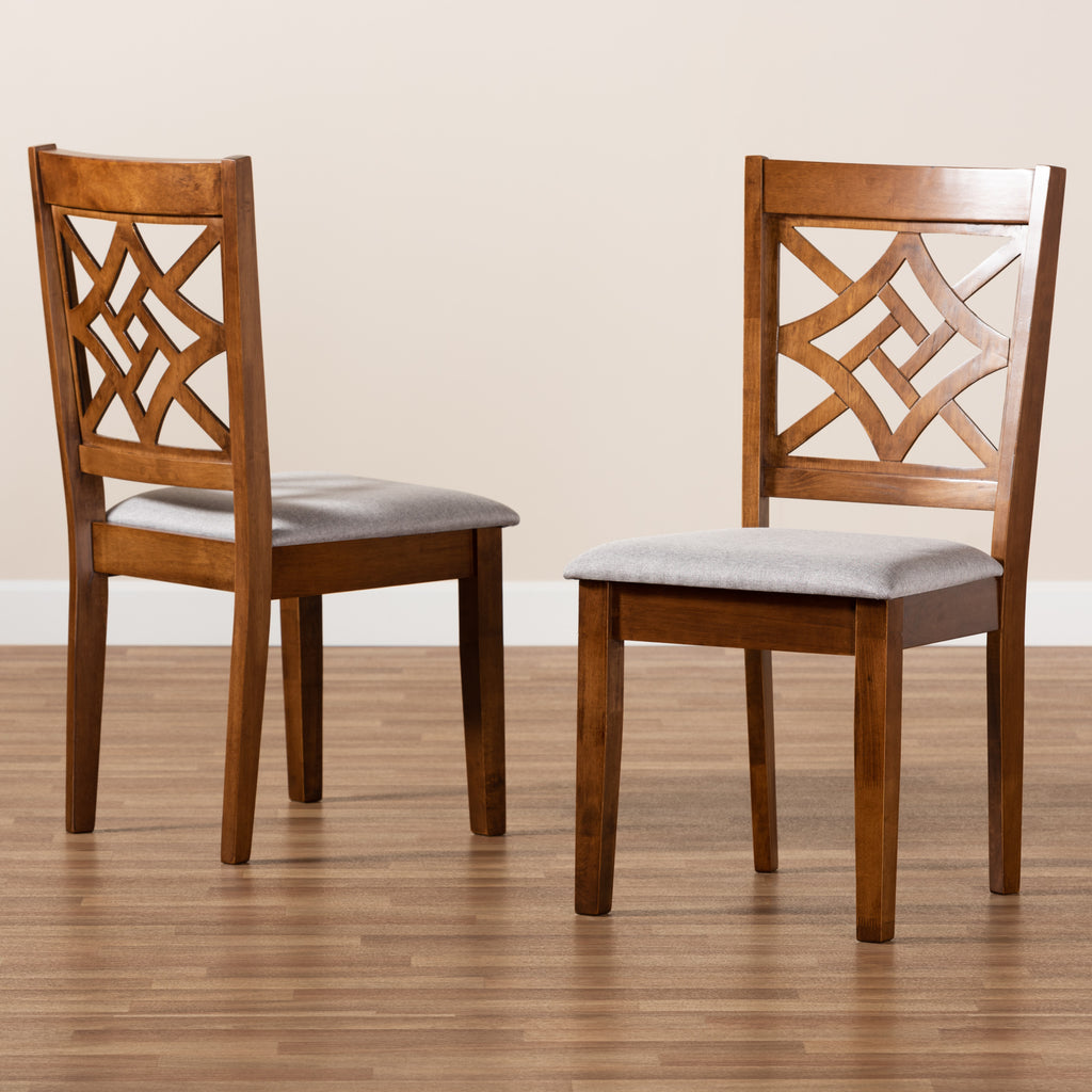 Baxton Studio Nicolette Modern and Contemporary Grey Fabric Upholstered and Walnut Brown Finished Wood 2-Piece Dining Chair Set
