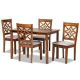 Nicolette Modern and Contemporary Grey Fabric Upholstered and Walnut Brown Finished Wood Dining Set