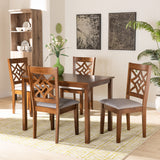 Baxton Studio Nicolette Modern and Contemporary Grey Fabric Upholstered and Walnut Brown Finished Wood 5-Piece Dining Set