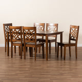 Nicolette Modern and Contemporary Walnut Brown Finished Wood 7-Piece Dining Set