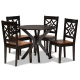 Miela Modern and Contemporary Two-Tone Dark Brown and Walnut Brown Finished Wood Dining Set