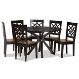 Miela Modern and Contemporary Two-Tone Dark Brown and Walnut Brown Finished Wood Dining Set