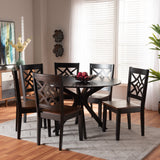 Miela Modern and Contemporary Two-Tone Dark Brown and Walnut Brown Finished Wood 7-Piece Dining Set