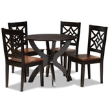 Anila Modern and Contemporary Two-Tone Dark Brown and Walnut Brown Finished Wood 5-Piece Dining Set