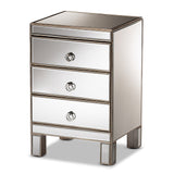 Ewan Contemporary Glam and Luxe Mirrored 3-Drawer Nightstand