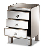 Ewan Contemporary Glam and Luxe Mirrored 3-Drawer Nightstand 