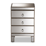 Ewan Contemporary Glam and Luxe Mirrored 3-Drawer Nightstand 