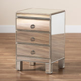 Ewan Contemporary Glam and Luxe Mirrored 3-Drawer Nightstand 