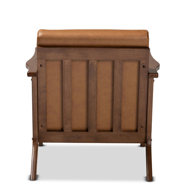 Baxton Studio Bianca Mid-Century Modern Walnut Brown Finished Wood and Tan Faux Leather Effect Lounge Chair
