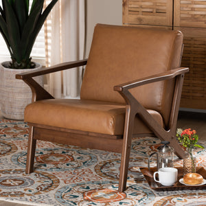 Baxton Studio Bianca Mid-Century Modern Walnut Brown Finished Wood and Tan Faux Leather Effect Lounge Chair