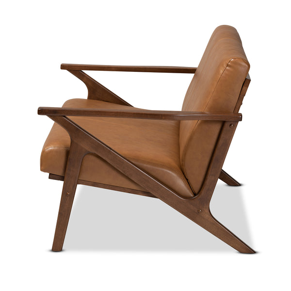 Baxton Studio Bianca Mid-Century Modern Walnut Brown Finished Wood and Tan Faux Leather Effect Loveseat