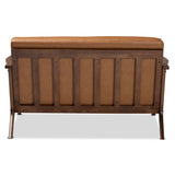 Baxton Studio Bianca Mid-Century Modern Walnut Brown Finished Wood and Tan Faux Leather Effect Loveseat