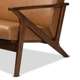 Baxton Studio Bianca Mid-Century Modern Walnut Brown Finished Wood and Tan Faux Leather Effect Loveseat