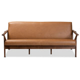 Baxton Studio Bianca Mid-Century Modern Walnut Brown Finished Wood and Tan Faux Leather Effect Sofa