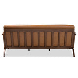 Baxton Studio Bianca Mid-Century Modern Walnut Brown Finished Wood and Tan Faux Leather Effect Sofa