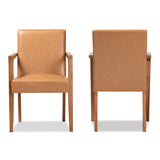 Baxton Studio Andrea Mid-Century Modern Tan Faux Leather Upholstered and Walnut Brown Finished Wood 2-Piece Armchair Set