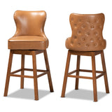 Gradisca Modern and Contemporary Tan Faux Leather Upholstered and Walnut Brown Finished Wood 2-Piece Swivel Bar Stool Set