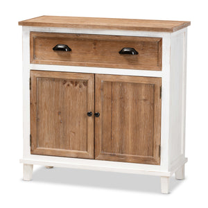 Glynn Rustic Farmhouse Weathered Two-Tone White and Oak Brown Finished Wood 2-Door Storage Cabinet