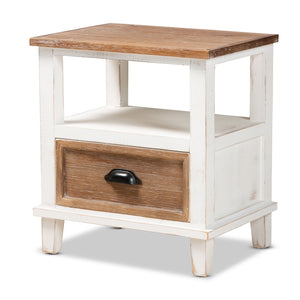 Glynn Rustic Farmhouse Weathered Two-Tone White and Oak Brown Finished Wood 1-Drawer Nightstand
