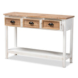 Benedict Traditional Farmhouse and Rustic Two-Tone White and Oak Brown Finished Wood 3-Drawer Console Table