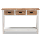 Benedict Traditional Farmhouse and Rustic Two-Tone White and Oak Brown Finished Wood 3-Drawer Console Table