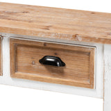 Benedict Traditional Farmhouse and Rustic Two-Tone White and Oak Brown Finished Wood 3-Drawer Console Table