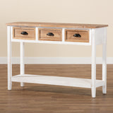 Benedict Traditional Farmhouse and Rustic Two-Tone White and Oak Brown Finished Wood 3-Drawer Console Table