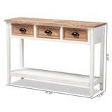 Benedict Traditional Farmhouse and Rustic Two-Tone White and Oak Brown Finished Wood 3-Drawer Console Table