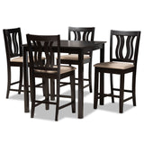 Fenton Modern and Contemporary Transitional Sand Fabric Upholstered and Dark Brown Finished Wood 5-Piece Pub Set