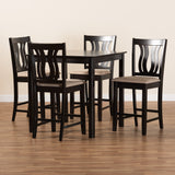 Fenton Modern and Contemporary Transitional Sand Fabric Upholstered and Dark Brown Finished Wood 5-Piece Pub Set