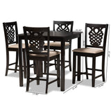 Gervais Modern and Contemporary Transitional Sand Fabric Upholstered and Dark Brown Finished Wood 5-Piece Pub Set