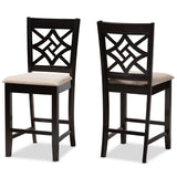 Nicolette Modern and Contemporary Fabric Upholstered and Brown Finished Wood 2-Piece Counter Stool Set