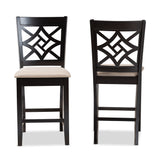 Nicolette Modern and Contemporary Sand Fabric Upholstered and Dark Brown Finished Wood 2-Piece Counter Stool Set