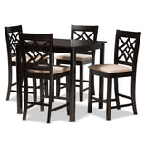 Nicolette Modern and Contemporary Fabric Upholstered and Brown Finished Wood 5-Piece Pub Set