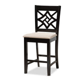 Nicolette Modern and Contemporary Sand Fabric Upholstered and Dark Brown Finished Wood 5-Piece Pub Set