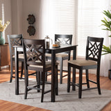 Nicolette Modern and Contemporary Sand Fabric Upholstered and Dark Brown Finished Wood 5-Piece Pub Set