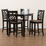 Nicolette Modern and Contemporary Sand Fabric Upholstered and Dark Brown Finished Wood 5-Piece Pub Set