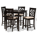 Nicolette Modern and Contemporary Sand Fabric Upholstered and Dark Brown Finished Wood 5-Piece Pub Set