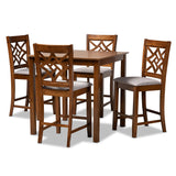 Nicolette Modern and Contemporary Fabric Upholstered and Brown Finished Wood 5-Piece Pub Set