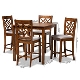 Nicolette Modern and Contemporary Grey Fabric Upholstered and Walnut Brown Finished Wood 5-Piece Pub Set