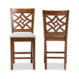 Nicolette Modern and Contemporary Fabric Upholstered and Brown Finished Wood 2-Piece Counter Stool Set